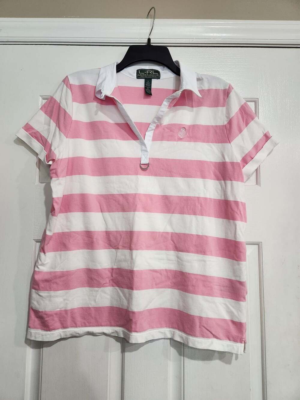 Lauren Active Ralph Lauren Pink And White Striped Polo Shirt Size 1X